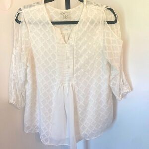 Cato 1946 White Geometric Print Cold Shoulder Blouse Size Small